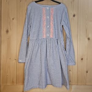 Carter's Size 6 Striped Blue, White and Pink Dress With Pockets and Long Sleeves
